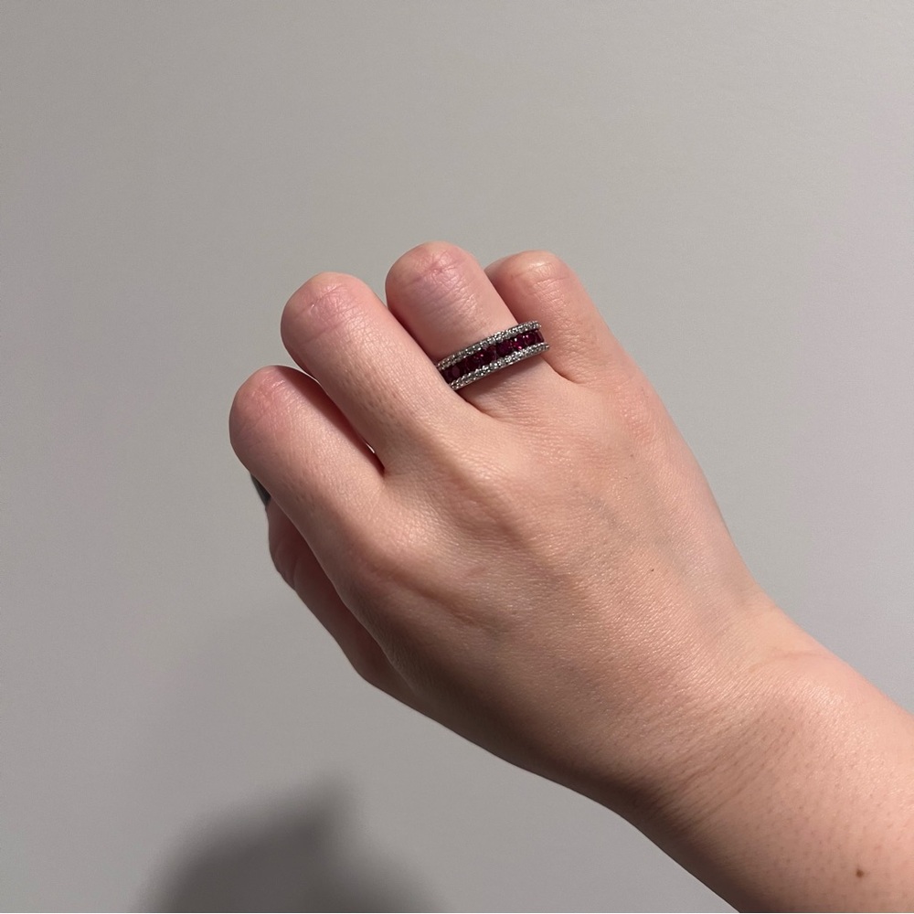 NWT Diamonique Silver Diamond and Ruby Ring